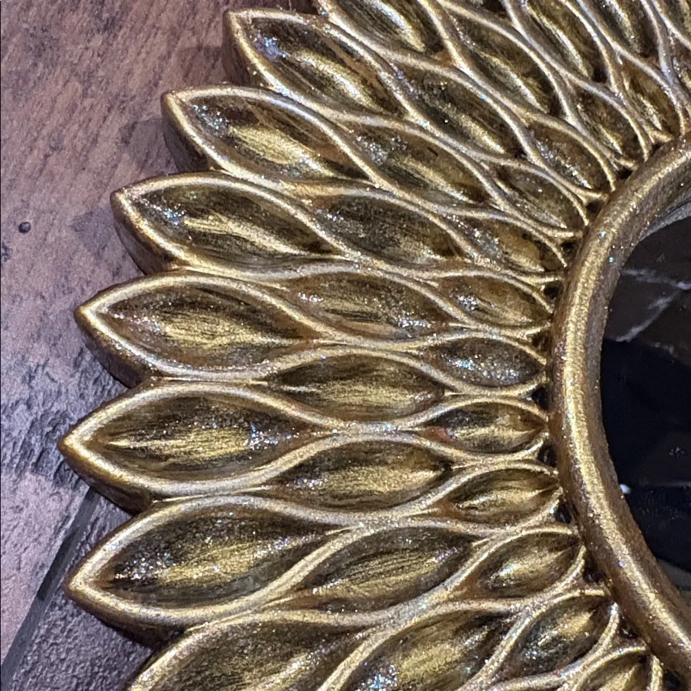 Gold Glitter Sunburst Wall Mirror with jeweled Pineapple Accent